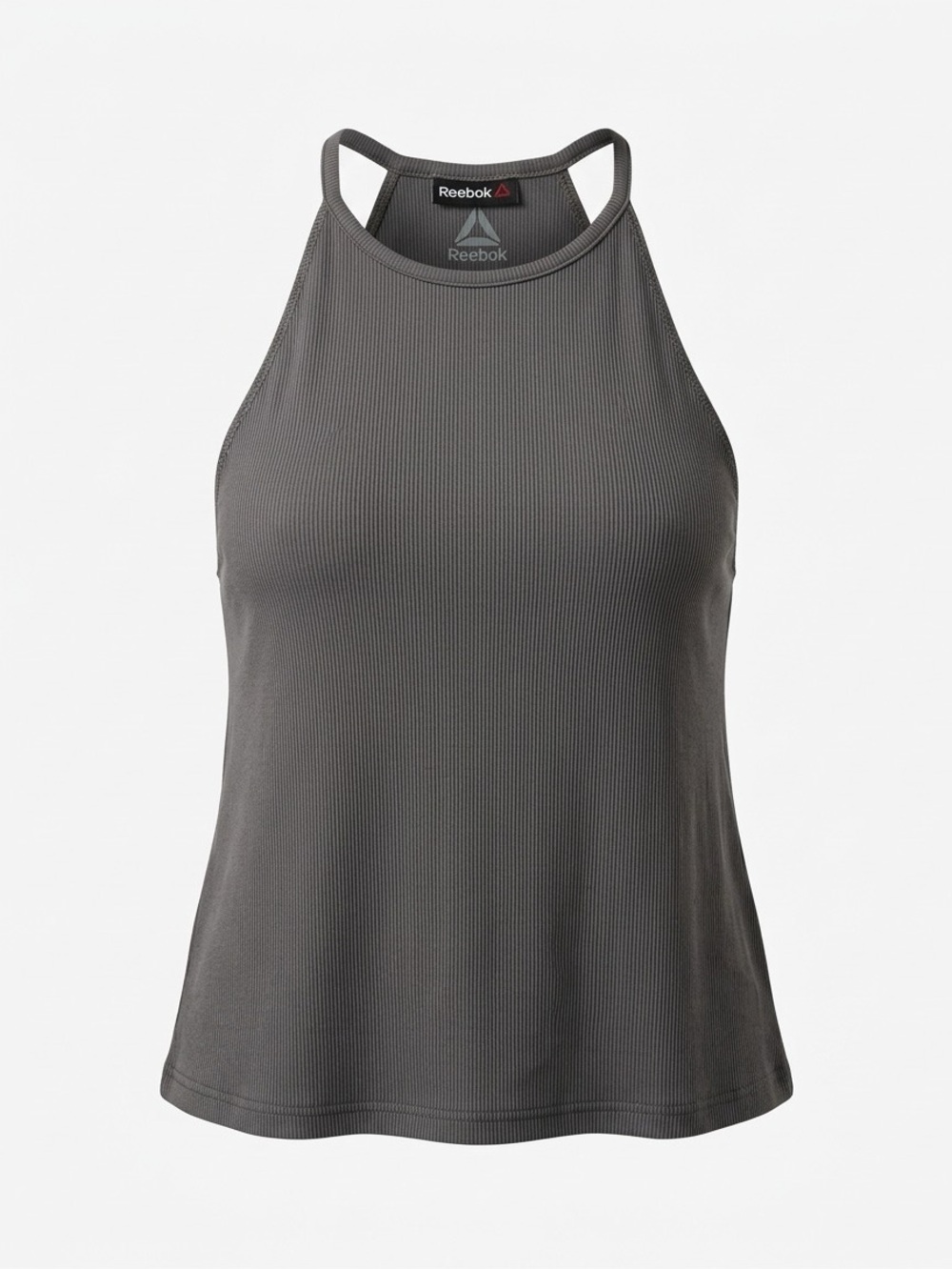 REEBOK Women's Gray Ribbed High-Neck Tank Top